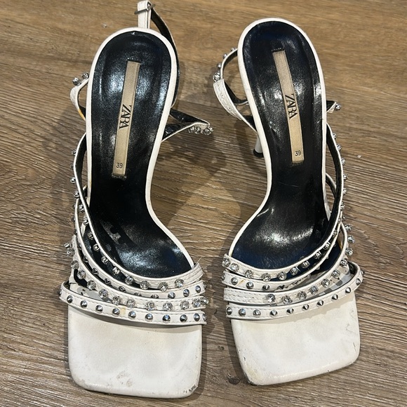 MOVING SALE Zara White Square Toe Strappy Studded Heels - Picture 6 of 12